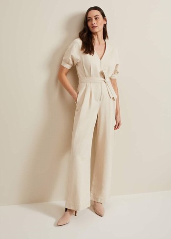 Phase Eight Florisa Denim Jumpsuit Cream Australia | LA8917630